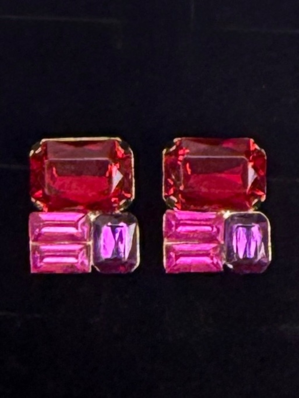 Vintage Red and Purple Bling Pierced Earrings
